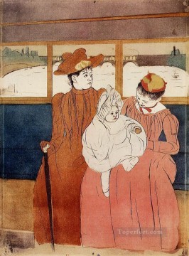 Mary Cassatt Painting - Interior of a Tramway Passing a Bridge mothers children Mary Cassatt